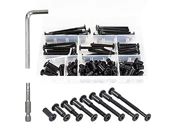 100pcs Black M6 Hex Drive Socket Cap Bolts Dowel Joint Nuts Assortment Kit, Allen Head Countsunk Furniture Crib Connecting Bolts Nuts Kit,M6x20mm/30mm/40mm/50mm/60mm/70mm/80mm