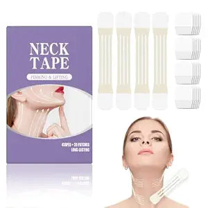 Neck Tape Lifting Invisible, Neck Wrinkle Patches,Hypoallergenic Neck Behind Lift Tape For All Skin Types (4 Elastic Bands + 20 Replacement Patches) (7IN)