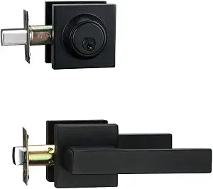 Matt Black Front Door Lockset, Exterior Door Lock with Deadbolt, Black Door Handles with Lock