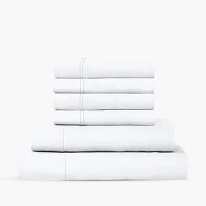 THREAD SPREAD 6 Piece Bedding Bundle - Organic Cotton Percale Weave 4 Piece Sheet Set(Queen, White) and an Extra Pair of Matching Pillowcases