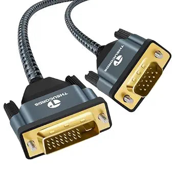 Thsucords DVI to VGA Cable 6.6FT, Uni-Directional DVI-D to VGA Adapter Male to Male Gold-Plated Braided 1080P Full HD Cord for HDTV, PC,Laptop, Monitor, Projector