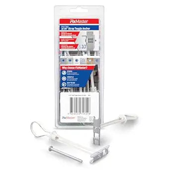 3/16" Heavy Duty Toggle Bolts Strap Drywall Anchors, Wall Anchors for Drywall & Furniture (10 Pack) with 10 Steel Threaded Studs, 3/16"-24 UNC Fastener, Great for TV Mounting, 240 lb Holding Strength
