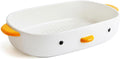 PURROOM Cute Duck Baking Dish, Ceramic Casserole Dish, White Porcelain Pie Pan, 10x7 in Medium Baking Pan with Handles, Oven Safe & Durable Bakeware for Lasagna.