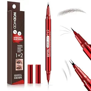 Eyebrow Pencil for Women, Dual-Ended Microblading Eyebrow Pen with 2-Fork Tip & Precise Brush-Tip, Waterproof Brow Pencil for Natural Hair-Like Strokes, Long-Lasting Eye Brow Pen (01 Dark Brunette)