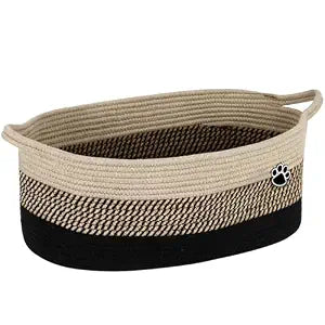 Optish Dog Toy Basket, 30L Toy Box and Bin for Dog Cat Storage, 19.7" X 11" X 7.9" Large Woven Rope Basket for Blanket Storage, Living Room, Bedroom, Black & Brown