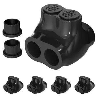 DaierTek Insulated Multi Tap Connector, 2/0-6 AWG Wire Connectors, 2 Ports Dual Side Entry Aluminum to Copper Wire Connectors with Slotted Allen Hex, Electrical Connectors, Wire Tap, 5 Pack