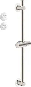 Hibbent 28-Inch Stainless Steel Shower Slide Bar with Adjustable Shower Holder, Universal Shower Head Slide Bar for Bathroom, Adhesive Pads, Height & Angle Adjustment Showerhead Holder, Brushed Nickel