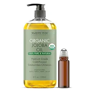 Majestic Pure Organic Jojoba Oil, Ayurvedic Skin Care, 8 Fl Oz with RollOn