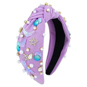 YARIEW Mermaid Knotted Headband, Purple, Hairband for Women and Girls, Mermaid Hair Accessories with Tail and Starfish, Party Decorations Gifts