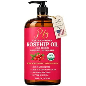 USDA Organic Rosehip Oil 16 fl oz, Pure Cold Pressed Rose Hip Seed Face Oil