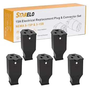 STARELO 5PCS Extension Cord Ends 125V 15A 2Pole 3Wire Female Straight Blade Plug Replacement Electrical Connector End. (Female)