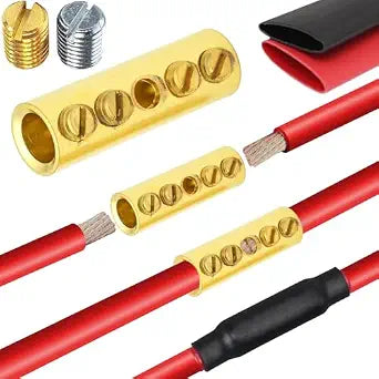 14-12 Gauge Wire Butt Connectors 20 PCS Brass Mechanical Butt Splice Connectors Kit 14-12 AWG Screw Sleeve Butt Splices Quick Connect Wire Connectors Mechanical Splices with 20 PCS 3:1 Heat Shrinks