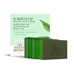 Salicylic Acid Neem Scrub Soap for Face & Body | Exfoliating Bar Soap, Tea Tree & Niacinamide | Suitable for Pore Cleansing, Oily & Acne-Prone Skin|Pack of 3 (110g/ 3.88 Oz Each)
