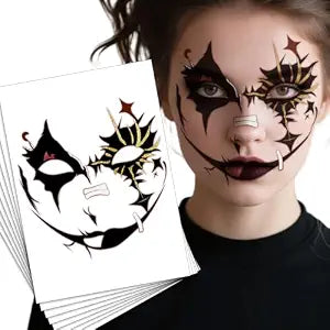 Halloween Temporary Makeup Tattoos Patches Dark Witch Skeleton Face Tattoo Stickers with Stars Moon Scar Day of the Dead Decorations for Women Men Full Face Makeup Decals