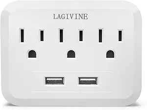 USB Wall Power Strip, 3 Outlet Extender with 2 USB Ports Outlet Adapter, Multi Plug Outlet Splitter for Travel, Home Office Accessories (White)