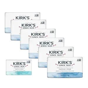 Kirk's Castile Bar Soap, Original Fresh Scent - Clinically Tested, Safe for Sensitive Skin with Coconut Oil, Vegan and Non-GMO - 4 oz Bars, 6 Pack and Fragrance Free Travel Bar