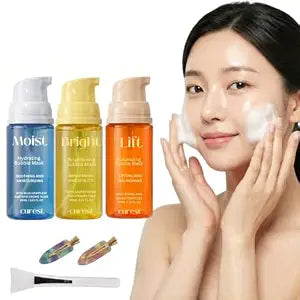 Curest Wash-Free Micro Bubble Mask - Korean Skin Care Set for Radiant Glow