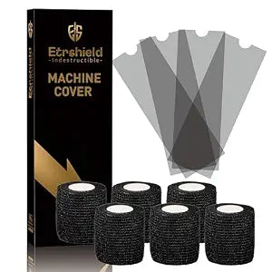 Tattoo Pen Covers 200PCS & 6 Rolls Grip Tape 2.56"x7" Black
