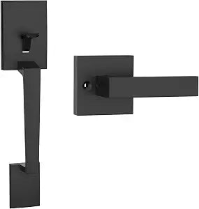 HOSOM Matte Black Front Door Handle No Lock Exterior Door Handle Set with Reversible Lever, Entry Door Handleset for Right & Left-Handed Doors