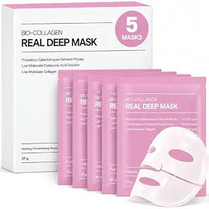 Bio Collagen Face Mask 5 Pack, Salmon PDRN Mask Skincare for Smooth Skin