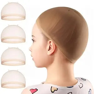 FANDAMEI Wig Cap, 4PCS HD Wig Cap for Kids, HD Caps for Wigs Light Brown, Nylon Wig Caps for Kids, Stocking Caps for Wigs, Transparent Invisible Wig Cap for Halloween. Small Wig Cap for Kids, Baby.