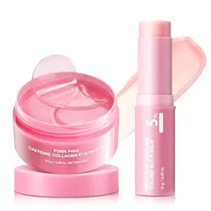 PDRN Collagen Stick & Eye Patches: Volufiline & Caffeine Hydrating for Dark Circles Puffiness Fine Lines Under Makeup for Eyes Face Neck Women's Eye Care 0.32 oz Balm + 60 Patches