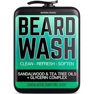 Beard Wash for Men with Tea Tree & Sandalwood – Hydrating Beard Shampoo Softener for Coarse Hair, Grooming Cleanser for Daily Care Routine – Moisturizing Wash for Black Men (5 Fl Oz)