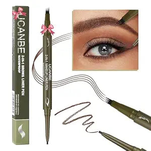 UCANBE Eyebrow Pen, Dual-Ended Eyebrow Pencil with 4-Fork-Tip & Gel Eyeliner for Women, Eye Brow Pen with Gel Eyeliner Pencil, Microblading Eyebrow Pencils with Hair Like Strokes, Dark Brown