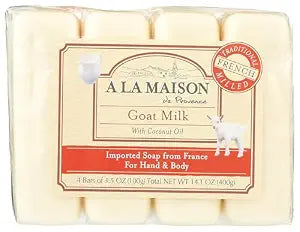 A LA MAISON Goat Milk Bar Soap - Triple French Milled Natural Moisturizing Hand Soap Bar (4 Bars of Soap, 3.5 oz)