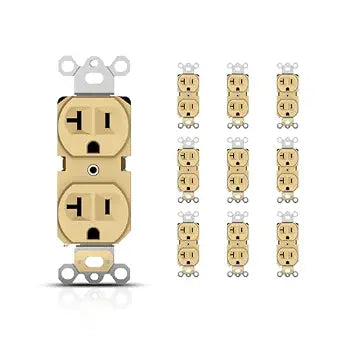 TOPELER Duplex Receptacle Outlet, 20A Standard Electrical Wall Outlets for Commercial and Residential, Non-Tamper Resistant Receptacle, 2 Pole 3-Wire, Self-Grounding, UL Listed, Gold, 10 Pack