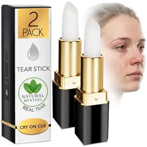 [2 Pack] Professional Tear Stick For Actors - Cry On Cue With Real Tears & Wet Eyes - Natural Menthol Formula Designed for Auditions, Theater, Film & TV - Enhance Emotions - Easy To Apply & Remove