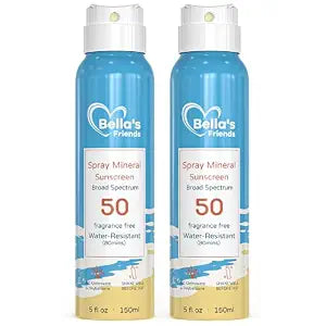 Kids Sunscreen Spray SPF 50, Travel Size Mineral Sunscreen Spray with Zinc Oxide, Reef Safe Sun Protection for Sensitive Skin, Beach Vacation Camping Essentials for Summer, Water-Resistant, 2 Pack