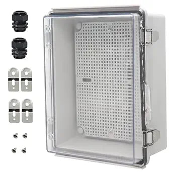 Zulkit Junction Box IP67 Waterproof Electrical Box Hinged Clear Cover Stainless Steel Latch Plastic Enclosure for Project w Mounting Plate Wall Bracket and 2 Cable Gland 8.7"x6.7"x4.3"/220x170x110mm