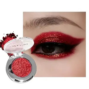 Glitter True Red Eyeshadow, Single Metallic Bright Red Gold Eyeshadow, Ultra Pigmented Waterproof Sparkly Long Lasting, Buildable Blendable Eye Shadow, for Halloween Goth SFX Cosplay Makeup