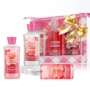 Bath and Body Gift Set – Japanese Cherry Blossom Spa Kit for Women, 3PC Travel Size Set with Shower Gel, Body Lotion, and Fragrance Mist, Body Care Set for Gifting, Bridesmaid Gifts