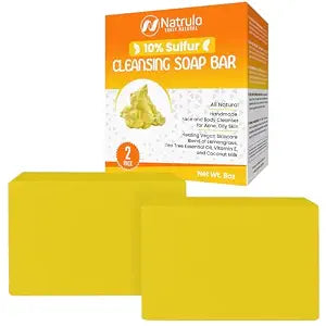 10% Sulfur Soap Cleansing Bar for Face & Body – All Natural Facial Cleanser for Acne, Oily Skin – Healing Skincare Blend of Lemongrass, Tea Tree Essential Oil, Vitamin E, Coconut Milk – Made in USA