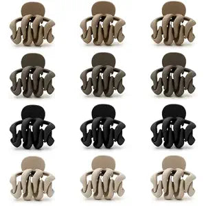 Mini Matte Hair Claw Clips Set for Fine Hair, Non-Slip Small Jaw Clips for Women, Neutral Tones in Khaki, Coffee, Brown & Black(12-Piece)