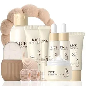 Rice Skincare Set for Teen Girl Gifts Birthday - Skin Care for Teens 10-12 - Hydrating Skin Care Routine Kit for Women - Gifts Birthday Facial Kit for Women - Skin Care Set with Cleanser,Serum