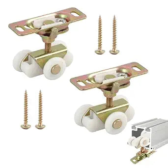 2Pcs Gold 3/4" Sliding Pocket Door Rollers Assembly, Sliding Door Wheels Replacement Kit Compatible with Johnson Door Assembly, Top Hanger Rollers for Closet Bypass Doors RV Sliding Doors