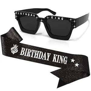 CUBACO Birthday Decorations for Men included King Sunglasses and Sash, 16th 21st 30th 40th 50th 60th Happy Birthday Decorations for him Party Hats Gifts Decor (Silver)