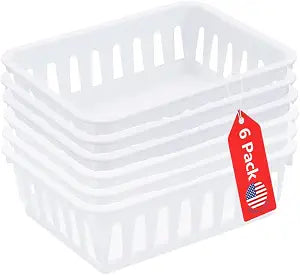 Tribello Mini Plastic Baskets for Organizing, White Drawer/Closet Storage Tray, Size 6 x 5 x 2.12 - Pack of 6 - Made in USA