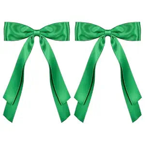 5.5inch Satin Green Bows Hair Clip Long Tail Ribbon Ponytail Hairpins for Women Girls Christmas Earth St. Patrick’s Day Carnival Spring Outfit Dress Decor Accessories Gift