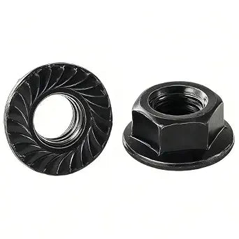 M12x1.75mm Metric Serrated Hex Flange Nuts, Grade 10.9 Alloy Steel, Heat Treated, Black Oxide Finish, 5PCS