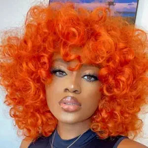 Short Orange Curly Synthetic Wig for African American Women