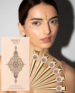 Henna Cones – Made from 100% Natural Henna Leaves, 6 Ready to Use Mehndi Cones, Ammonia Free Pre Mixed Indian Mehandi by MERCY LONDON Long Lasting Natural Looking Hair Colour
