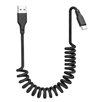 Quickeep Car Carplay Cable 3ft Coiled USB A to USB C Fast Charge Cord