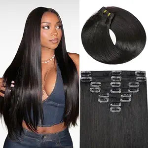 Clip in Hair Extensions Real Human Hair, 18 Inch 100g/3.6oz, 1B Natural Black, Invisible Seamless Straight Remy Human Hair Extensions Cip ins for Women 8pcs Per Set with Double Weft