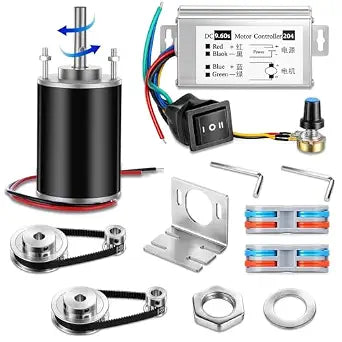 12V-24V DC Geared Motor Kit (3500-7000 RPM High Speed), Permanent Magnet Motor with Speed Controller, GT2 Synchronous Pulleys and Timing Belt Set for DIY Projects(Without Screw Thread)