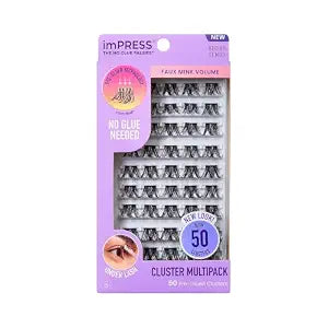 Kiss Impress False Eyelashes, Lash Clusters, Falsies, 'Faux Minx Volume', 12mm-16mm, Includes 50 Clusters, Contact Lens Friendly, Easy to Apply, Reusable Strip Lashes