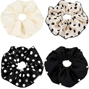 VOBOBE 4PCS Oversized Satin Scrunchies with Pearl and Polka Dot for Girls